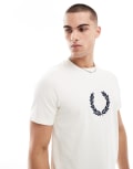 [Fred Perry] Fred Perry textured laurel wreath t-shirt in off white XS White