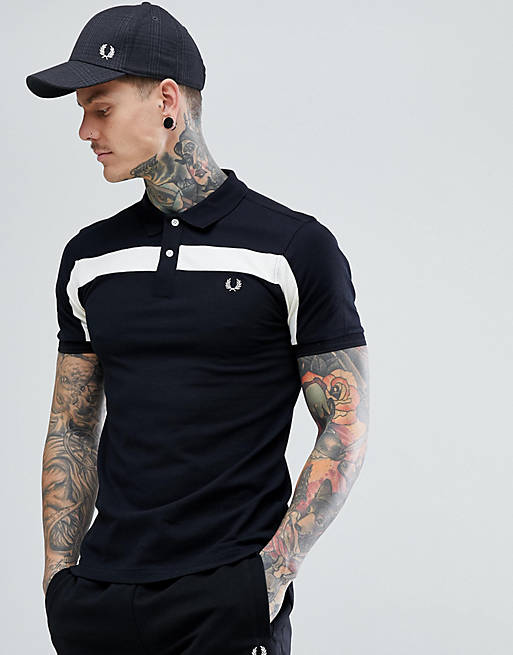 Fred Perry textured panel polo in black | ASOS
