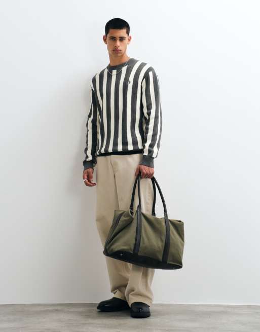 Fred Perry textured stripe jumper in green and ecru , 3 of 5