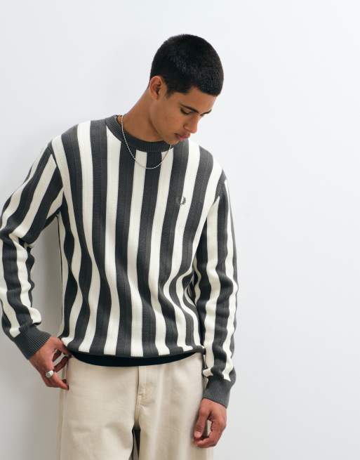 Fred Perry textured stripe jumper in green and ecru , 4 of 5