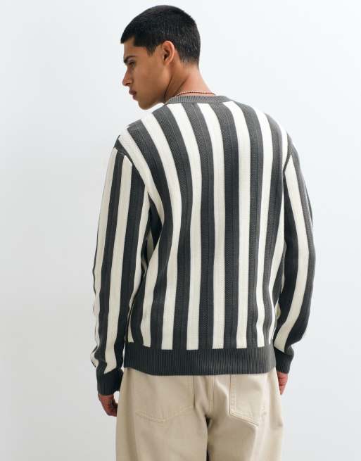 Fred Perry textured stripe jumper in green and ecru , 5 of 5
