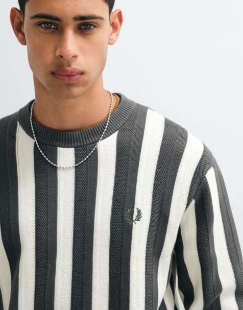 Fred Perry textured stripe jumper in grey and ecru - view 1