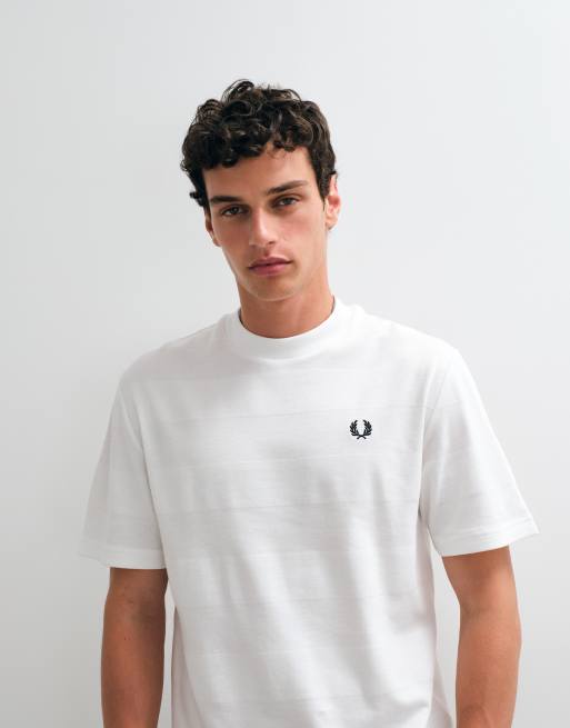 Fred Perry textured stripe pique t-shirt in white, 2 of 5