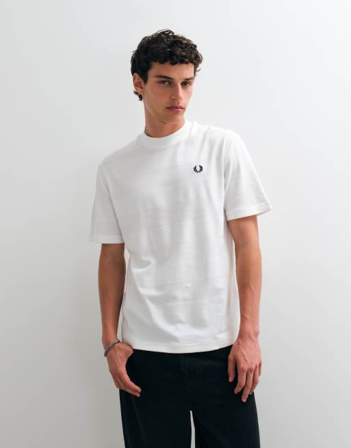 Fred Perry textured stripe pique t-shirt in white, 4 of 5