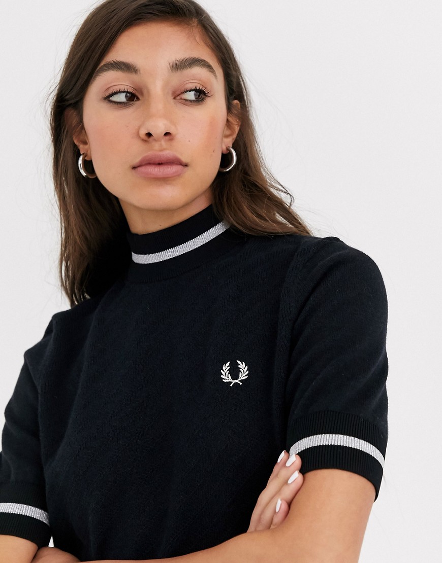 Fred Perry textured turtle neck jumper-Black