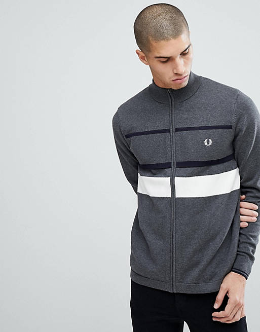 Fred Perry Textured Zip Through Cardigan In Grey | ASOS
