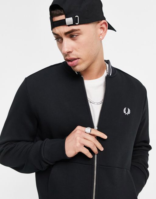 Fred Perry tipped collar zip through bomber jacket in black | ASOS