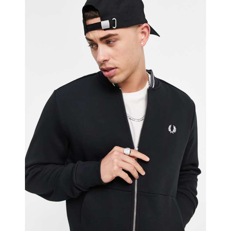 Fred Perry tipped collar zip-up bomber jacket in black | ASOS