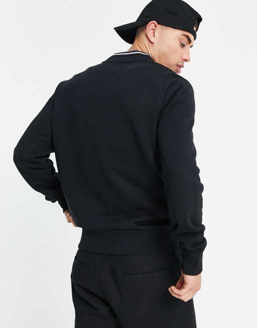 Fred Perry tipped collar zip-up bomber jacket in black | ASOS