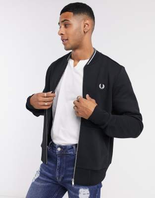 Fred Perry Tipped Collar Zip-up Bomber Jacket In Black | ModeSens