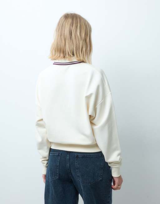 Fred Perry tipped collared sweatshirt in cream, 3 of 4