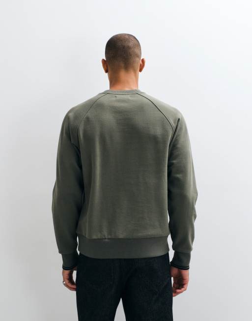 Fred Perry tipped crew neck sweatshirt in dark airforce khaki, 4 of 10
