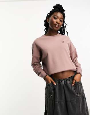 Fred Perry Tipped Crew Neck Sweatshirt In Pink