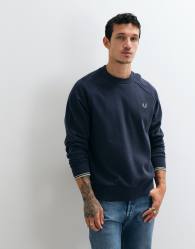 Fred Perry tipped crewneck sweatshirt in dark airforce blue