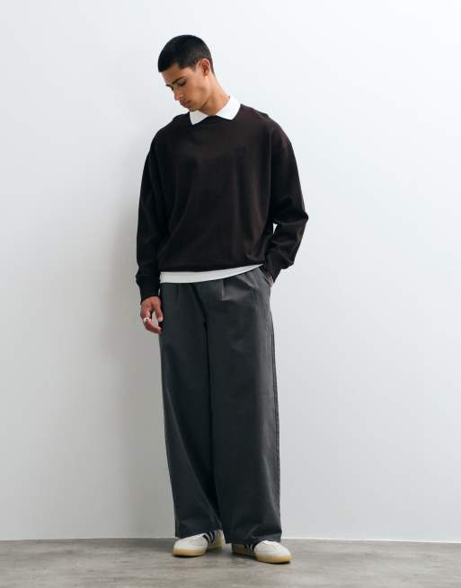 Fred Perry tipped crewneck sweatshirt in dark brown, 2 of 5