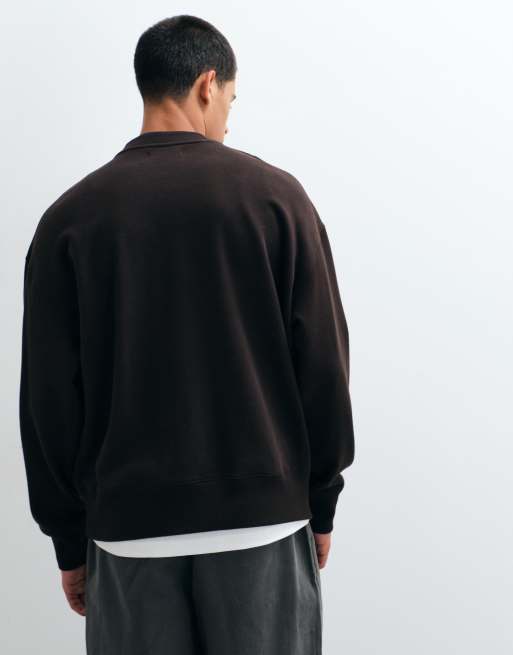 Fred Perry tipped crewneck sweatshirt in dark brown, 4 of 5