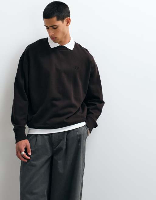 Fred Perry tipped crewneck sweatshirt in dark brown, 5 of 5