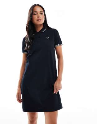 Fred Perry Logo-embroidered Mini Dress In Blue