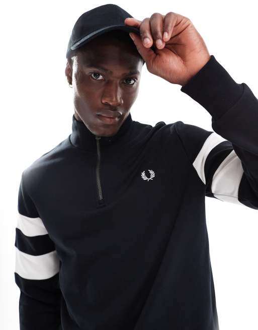 Fred Perry tipped half zip sweatshirt in black ASOS