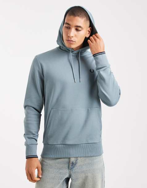 Fred Perry tipped hoodie in light blue - view 1