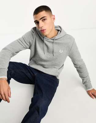 Fred Perry Drawstring Embroidered-logo Hoodie In Gray