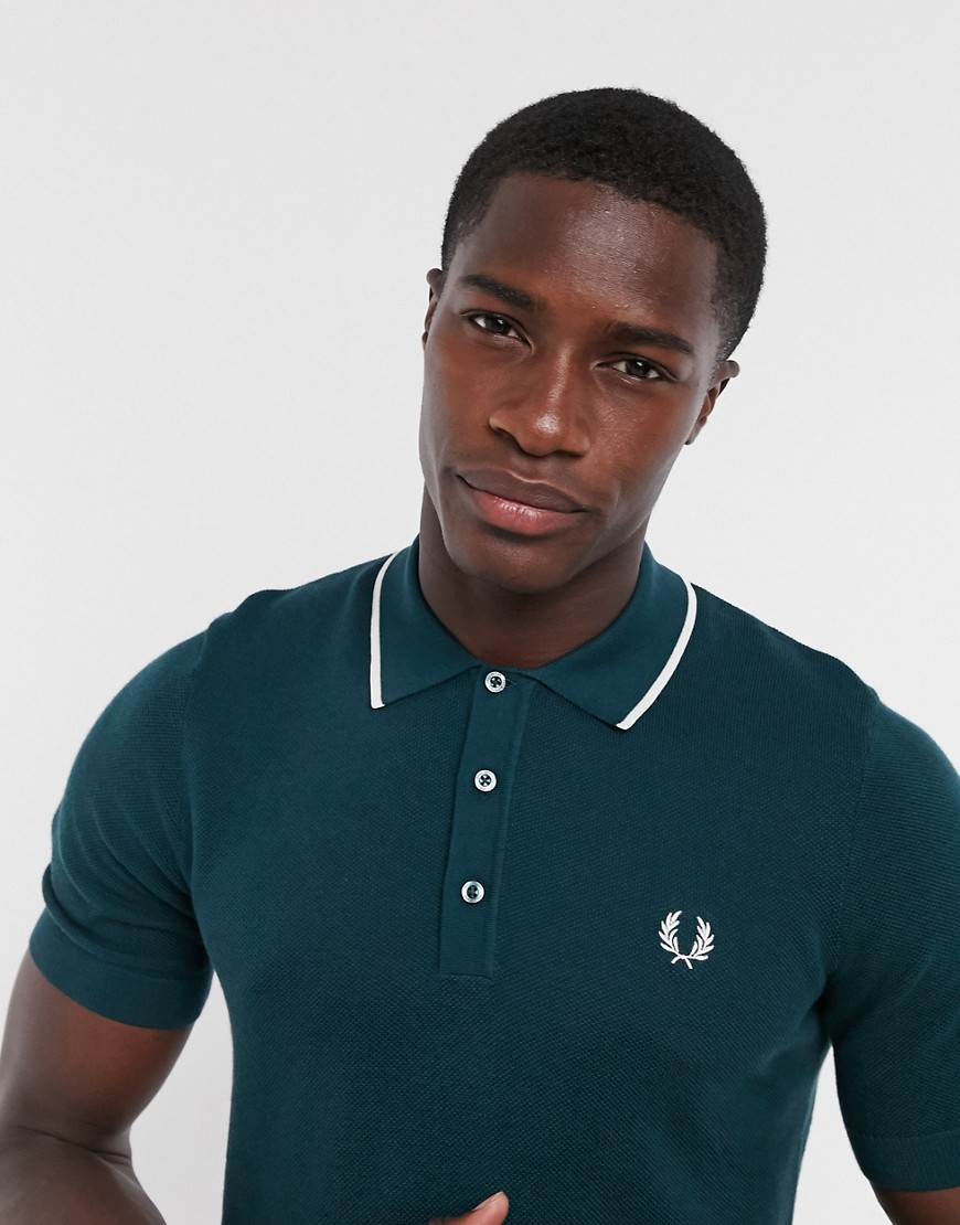 Fred Perry tipped knitted polo in teal-Green