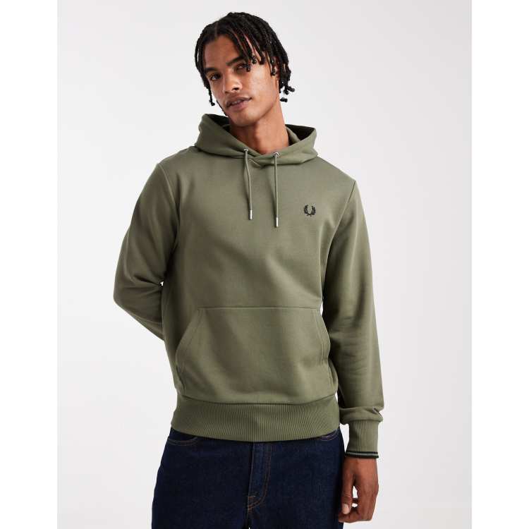 Fred Perry tipped logo hoodie in khaki green | ASOS