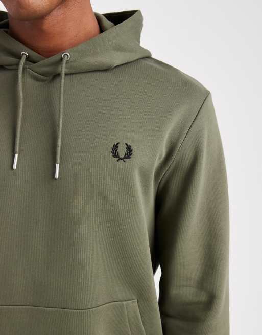 Fred Perry tipped logo hoodie in khaki green | ASOS