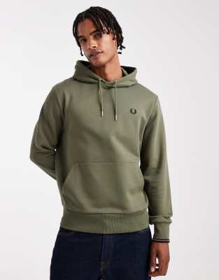 Fred Perry Fred Perry tipped logo hoodie in khaki-Green