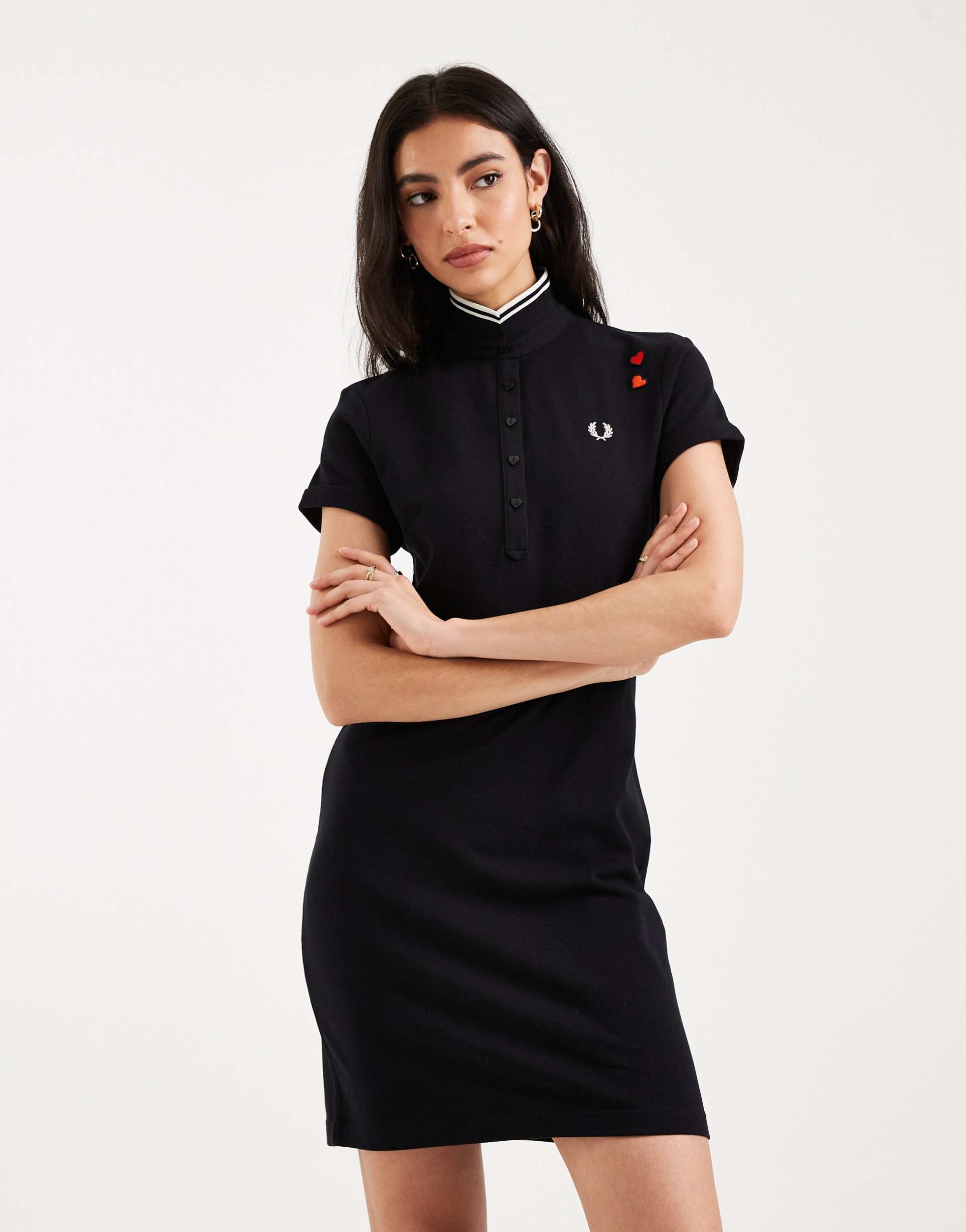 fred perry tipped logo polo shirt mini dress in black