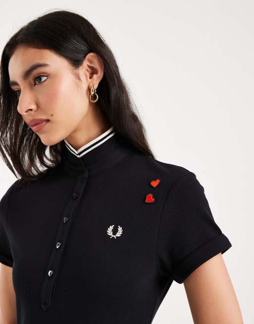 Fred Perry tipped logo polo shirt mini dress in black, 2 of 4