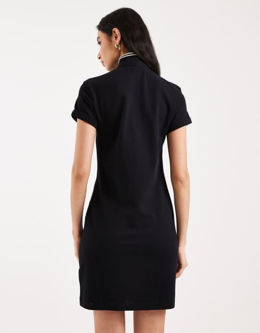 Fred Perry tipped logo polo shirt mini dress in black, 4 of 4