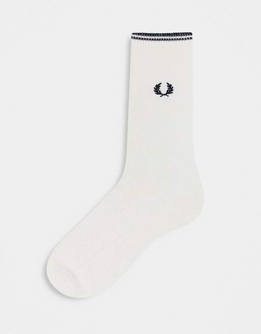 Fred Perry tipped logo socks in white