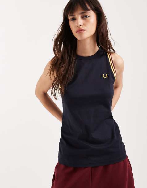 Fred Perry tipped logo tank top in navy - view 1