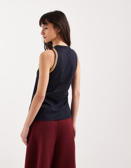 Fred Perry tipped logo tank top in navy, 4 of 4