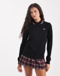 [Fred Perry] Fred Perry tipped long sleeve polo shirt in black 36 BLACK
