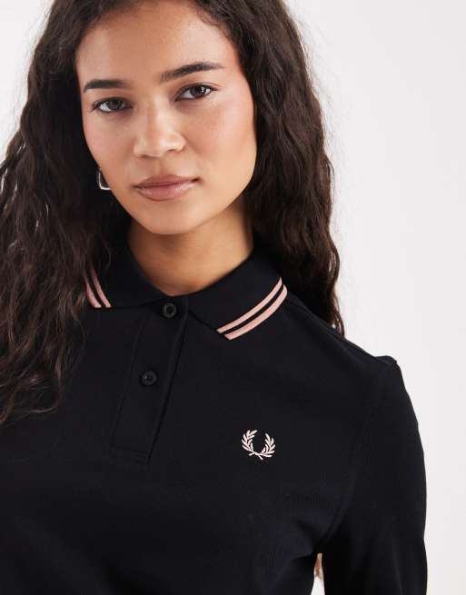 トップス FRED PERRY Long Sleeve Ribbed Polo Shirt Fred Perry fitted long sleeve ribbed polo shirt in black | ASOS