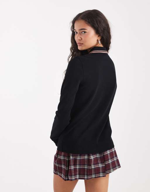 Fred Perry tipped long sleeve polo shirt in black, 4 of 4