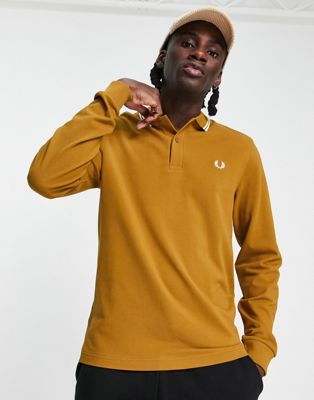 Fred Perry tipped long sleeve polo shirt in tan