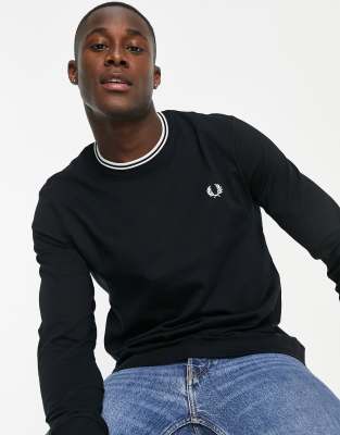 Fred Perry Tipped Long Sleeve Top In Black
