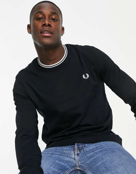 Fred Perry tipped long sleeve top in black - view 1