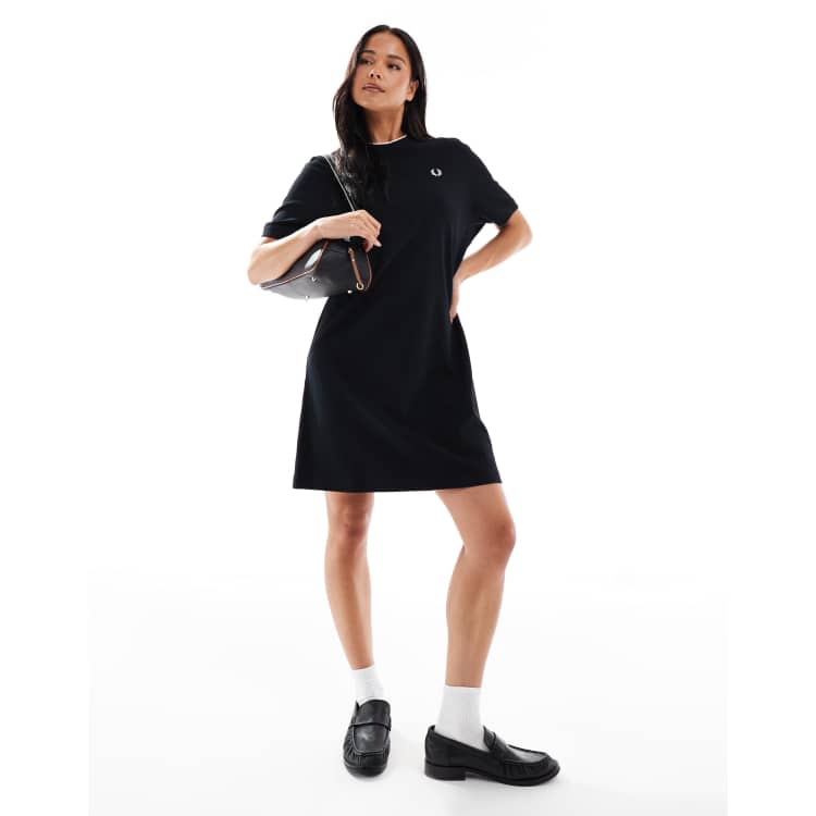Fred Perry tipped pique dress in black | ASOS