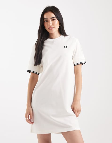 Fred Perry tipped pique t-shirt dress in light ecru - view 1