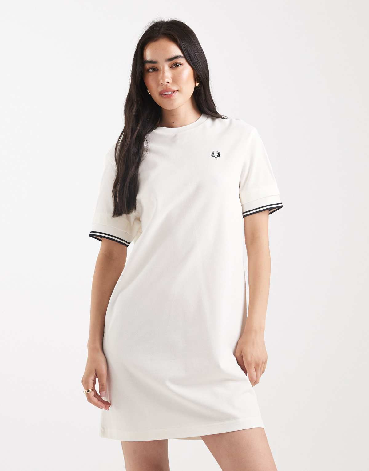 Fred Perry tipped pique t-shirt dress in light ecru