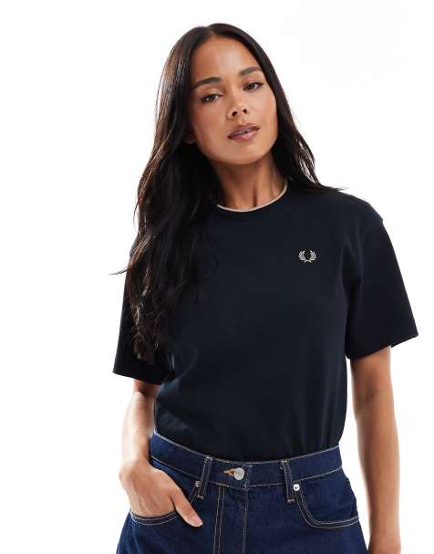 Fred Perry tipped pique t-shirt in navy - view 1