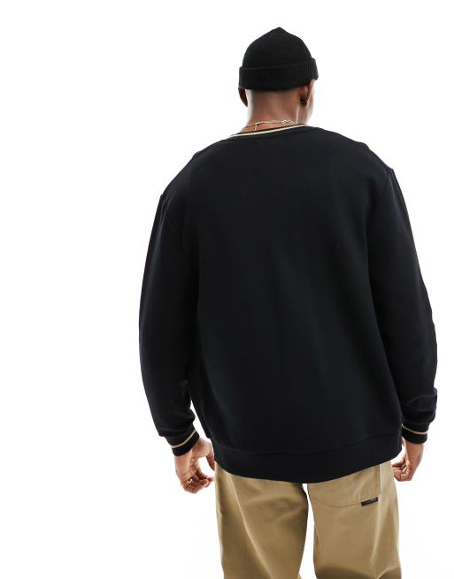 Fred Perry tipped pique texture cardigan in black | ASOS