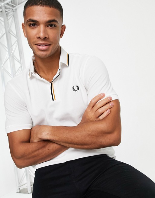 Fred Perry tipped placket polo in white