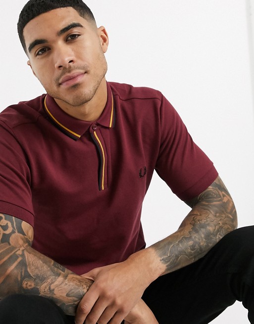 Fred Perry tipped placket polo shirt in burgundy
