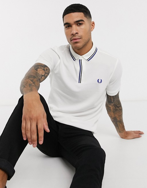 Fred Perry tipped placket polo shirt in white
