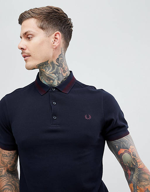 Fred Perry tipped polo in dark navy | ASOS